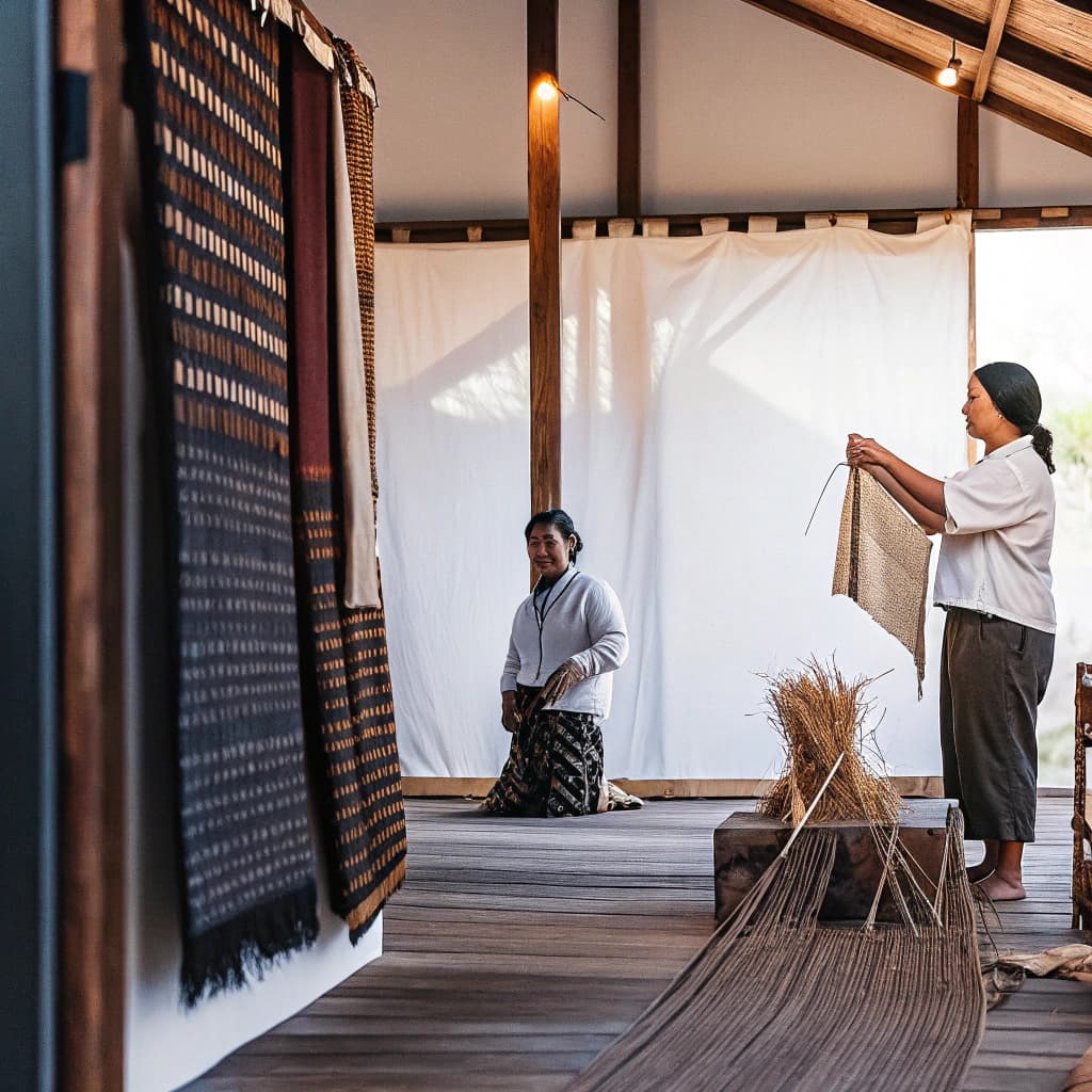 Artisan demonstrating traditional weaving to guests