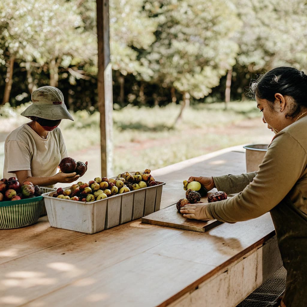 Farm team sorting mangosteen