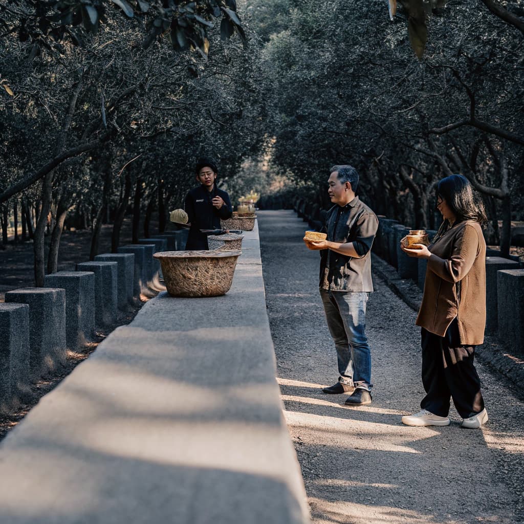 Guests sampling tropical fruit in orchard