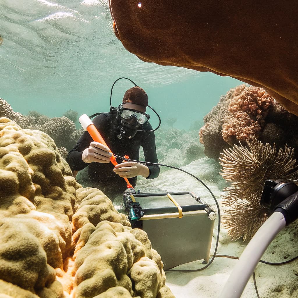 Scientist checking underwater audio recorder
